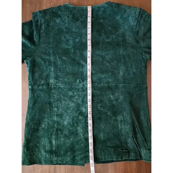 Victor Costa Occasion Vintage Green Suede Leather Beaded Open Front Jacket S - Picture 8 of 8